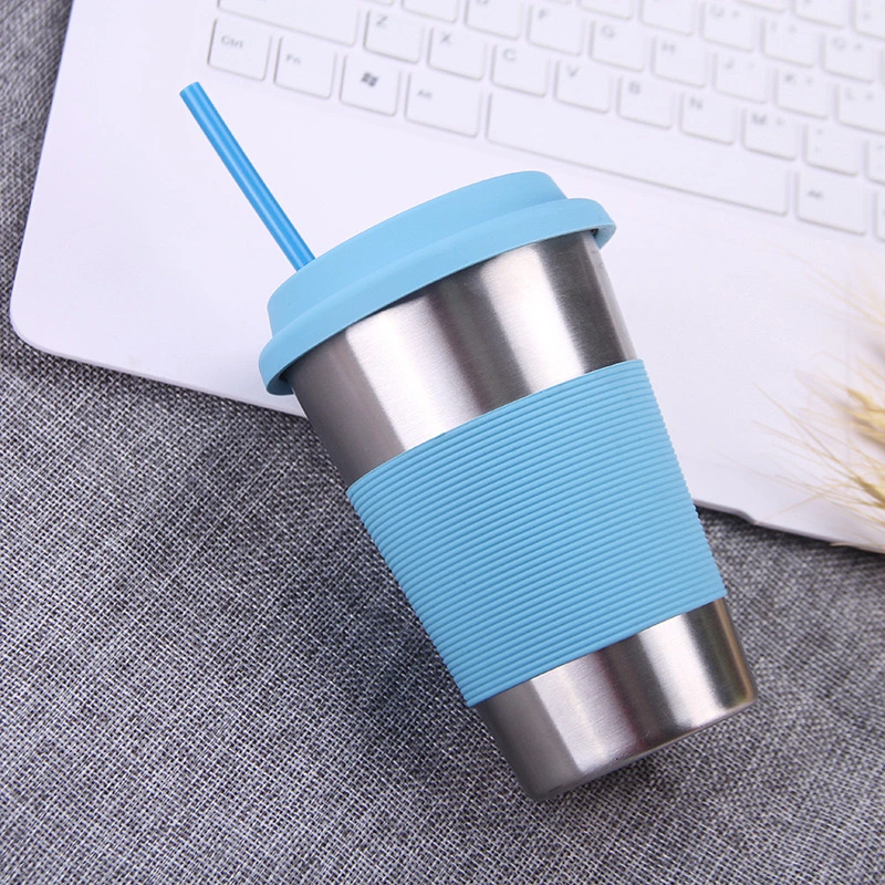 12oz Stainless Steel Insulated Vacuum Tumbler Travel Mug with Silicone Sleeve Cover