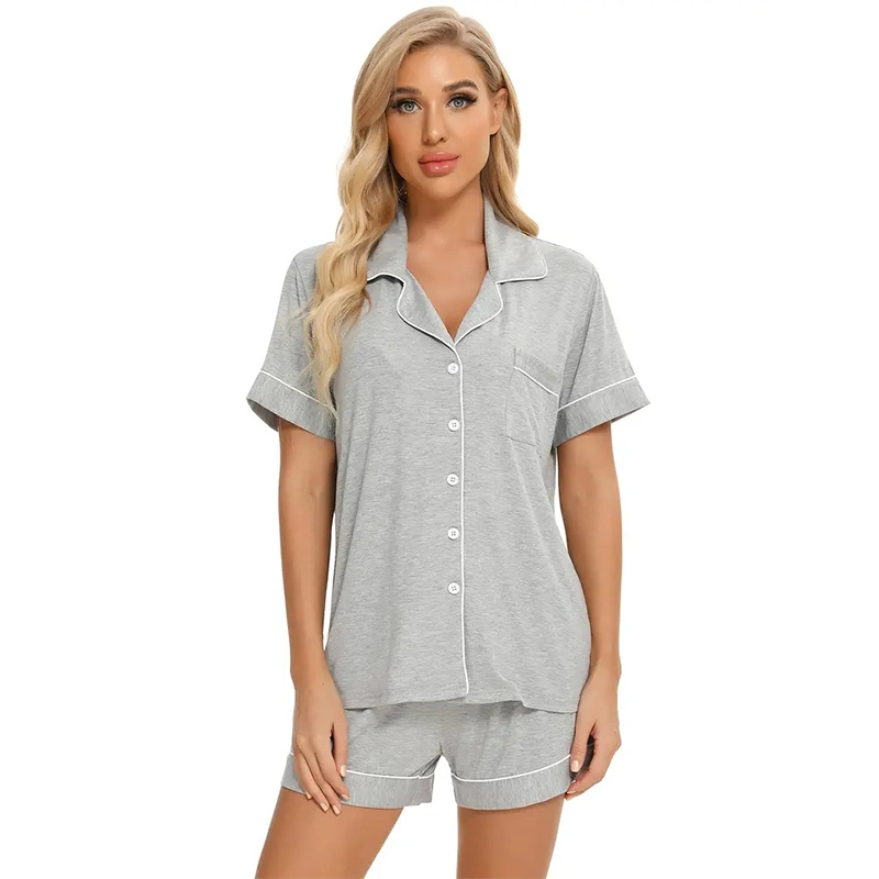 Modal Short Sleeve 2 Piece Pajamas Turn-Down Collar Comfortable Sleepwear
