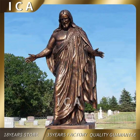 Large Outdoor Bronze Jesus Christ Holding a Cross Sculpture