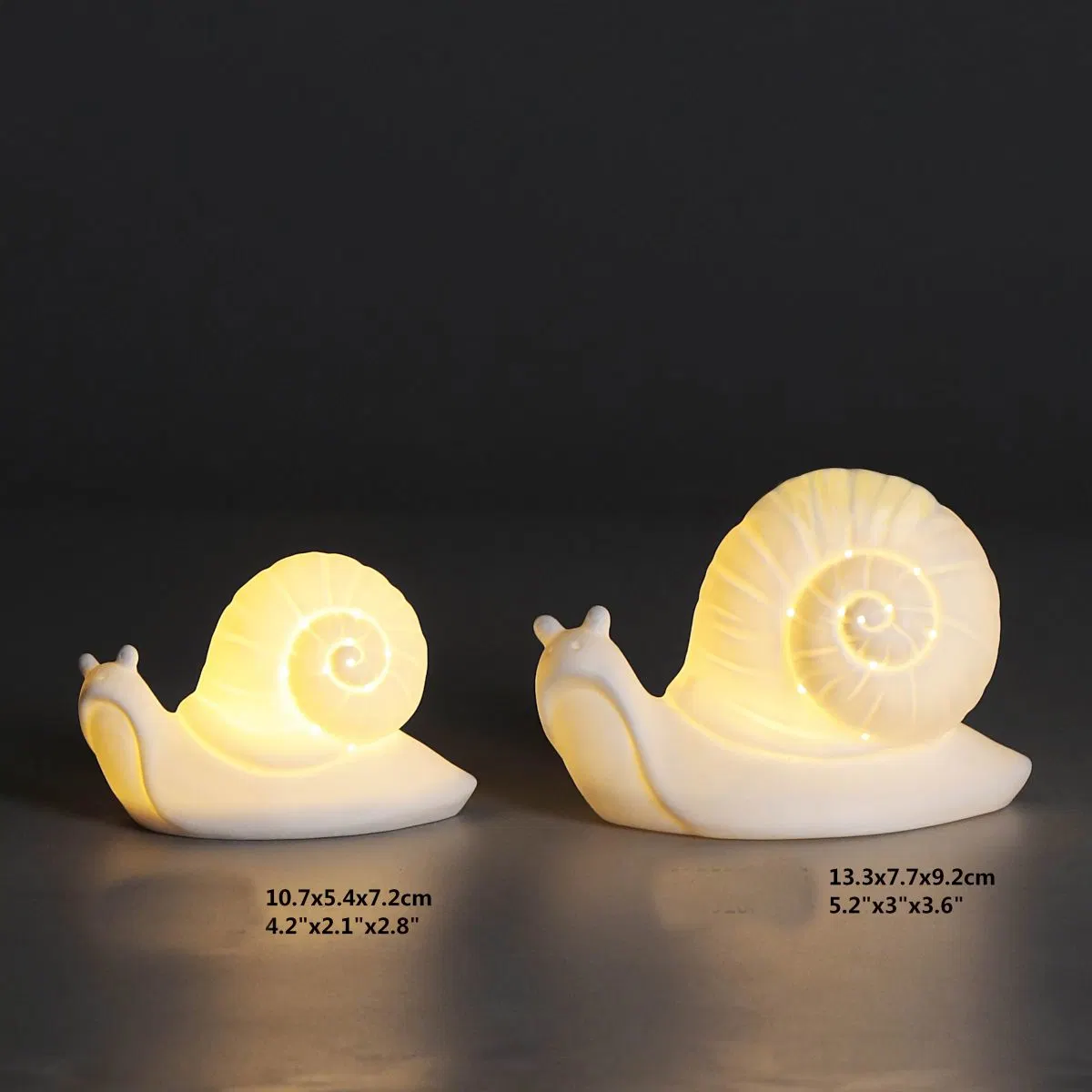 Ceramic Snail Figurine, LED Light up Decor, White Snail Table Top, Luminous Lighted Decorative Crafts Button Batteries Included, on off Switch