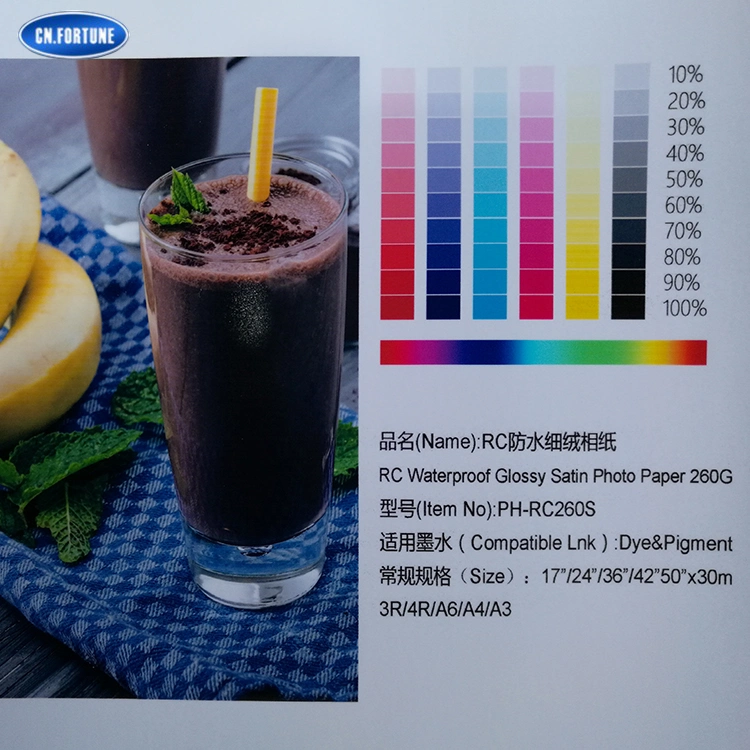 Wholesale/Supplier Waterproof RC Photo Paper Glossy Satin 260g