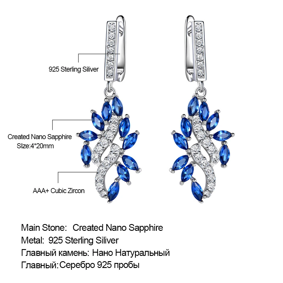 Blue Sapphire Drop Earrings for Women Silver Jewellery