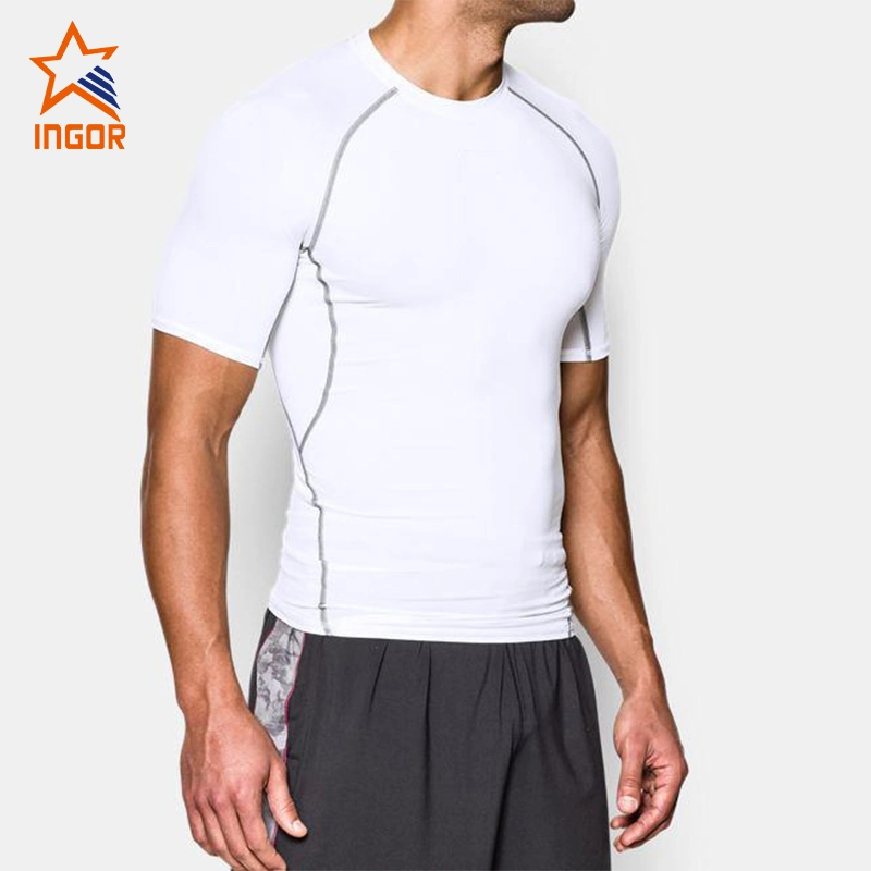 Spandex Lycra Gym Compression Tshirt Fitted Cheap Wholesale Mens Plain White Shirt