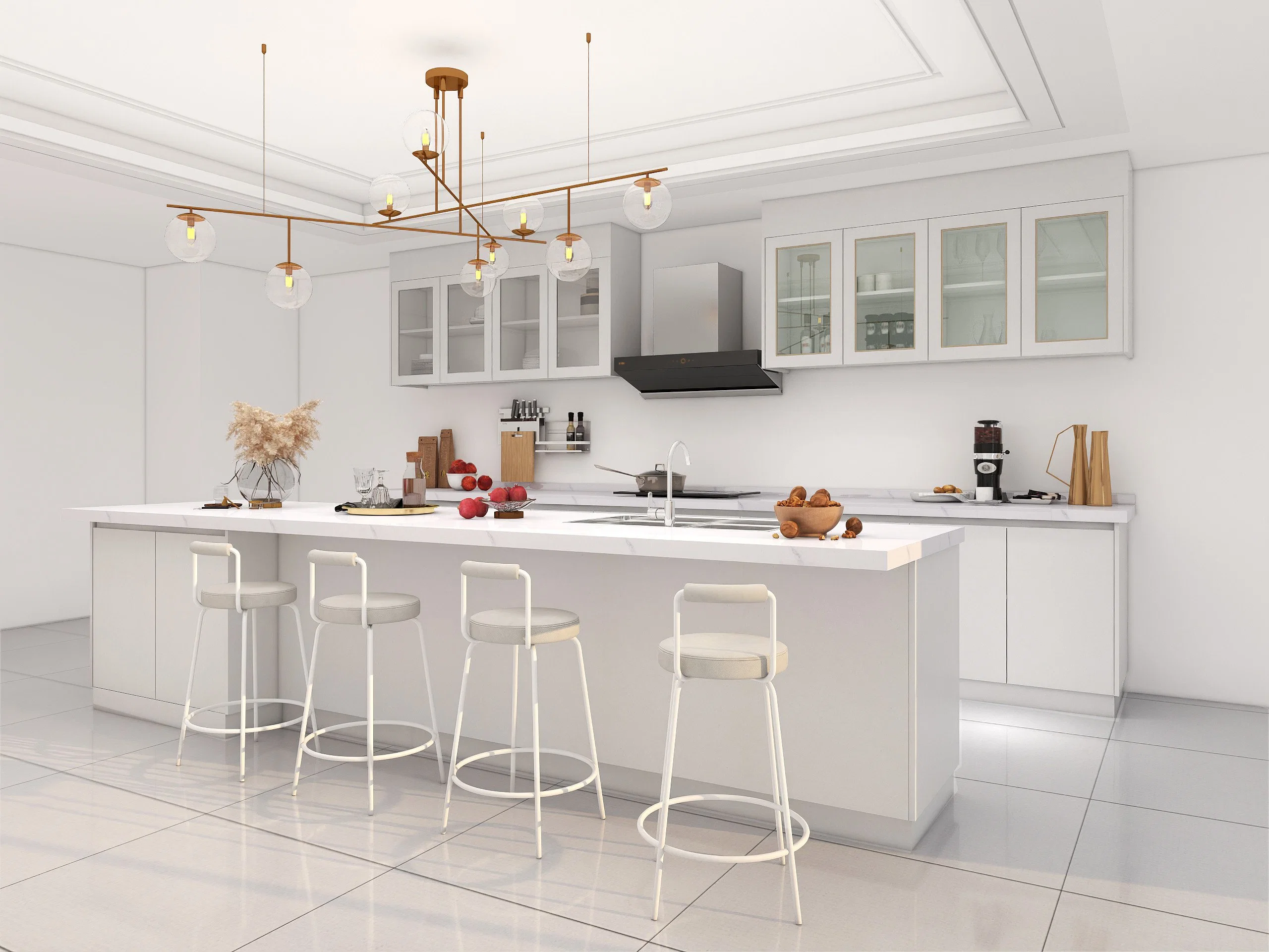 Diseño de interiores de estilo moderno Diseño blanco completo a medida moderno Armarios de Cocina de paquete plano