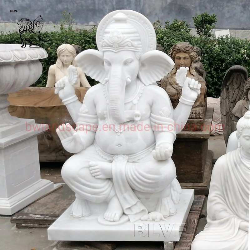 Indian Garden Hindu God White Stone Marble Ganesh Buddha Statues Lord Ganesha Statue