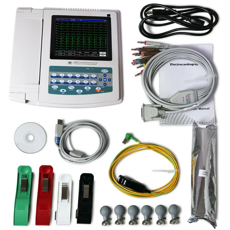 8.0 Color Screen Digital 12 Channel ECG Machine + Software ECG Data Fast Transmitted 12 Channel ECG Machine