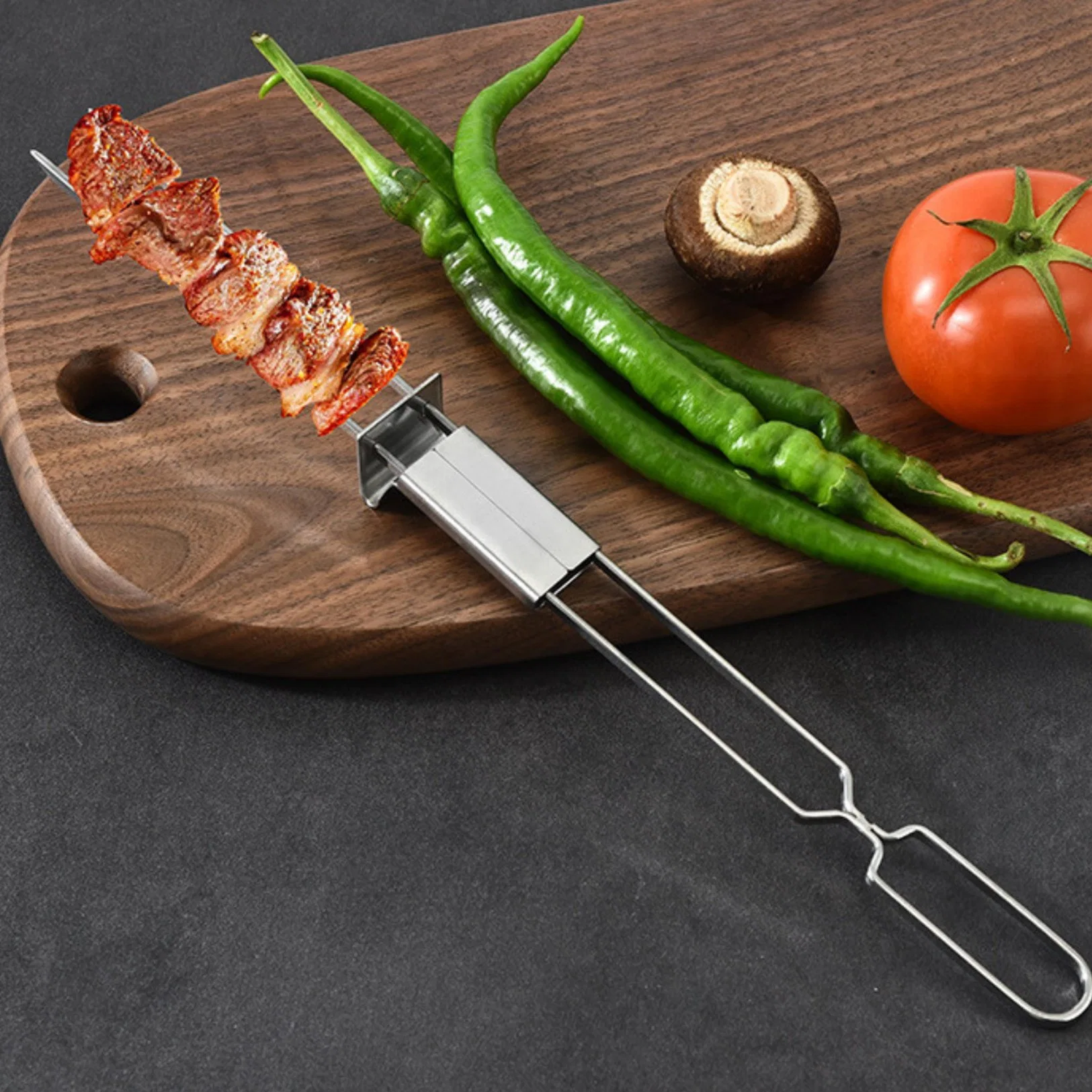 Skewers for Grilling-Long Double Pronged BBQ Skewers with Push Bar