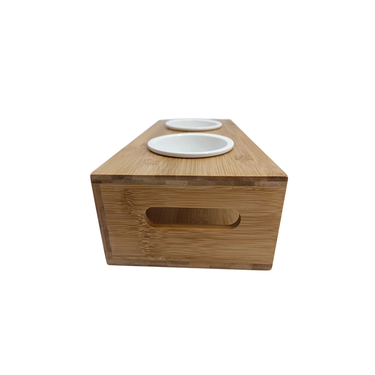 Custom Logo Wholesale/Supplier Hot Sale Wood Bamboo Elevated Pet Cat Double Bowl Ceramic Luxury Non Slip Dog Food Water Bowl