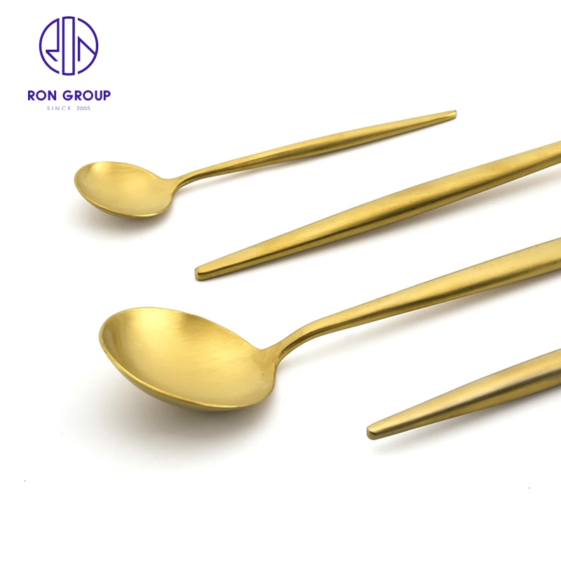 Western Restaurant Hotel Kitchen Silverware Knife Spoon Fork Solid Matte Gold Flatware Stainless Steel Cutlery
