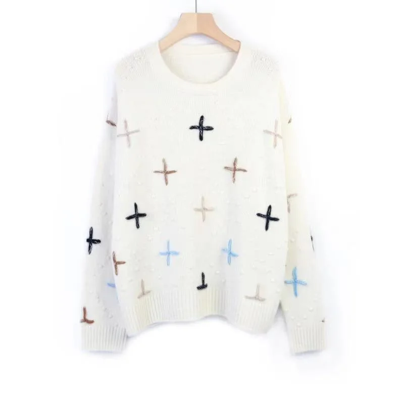 OEM Cashmere Solid Color Big Triangle Collar Pullover Long Sleeve Lady&prime; S Sweater