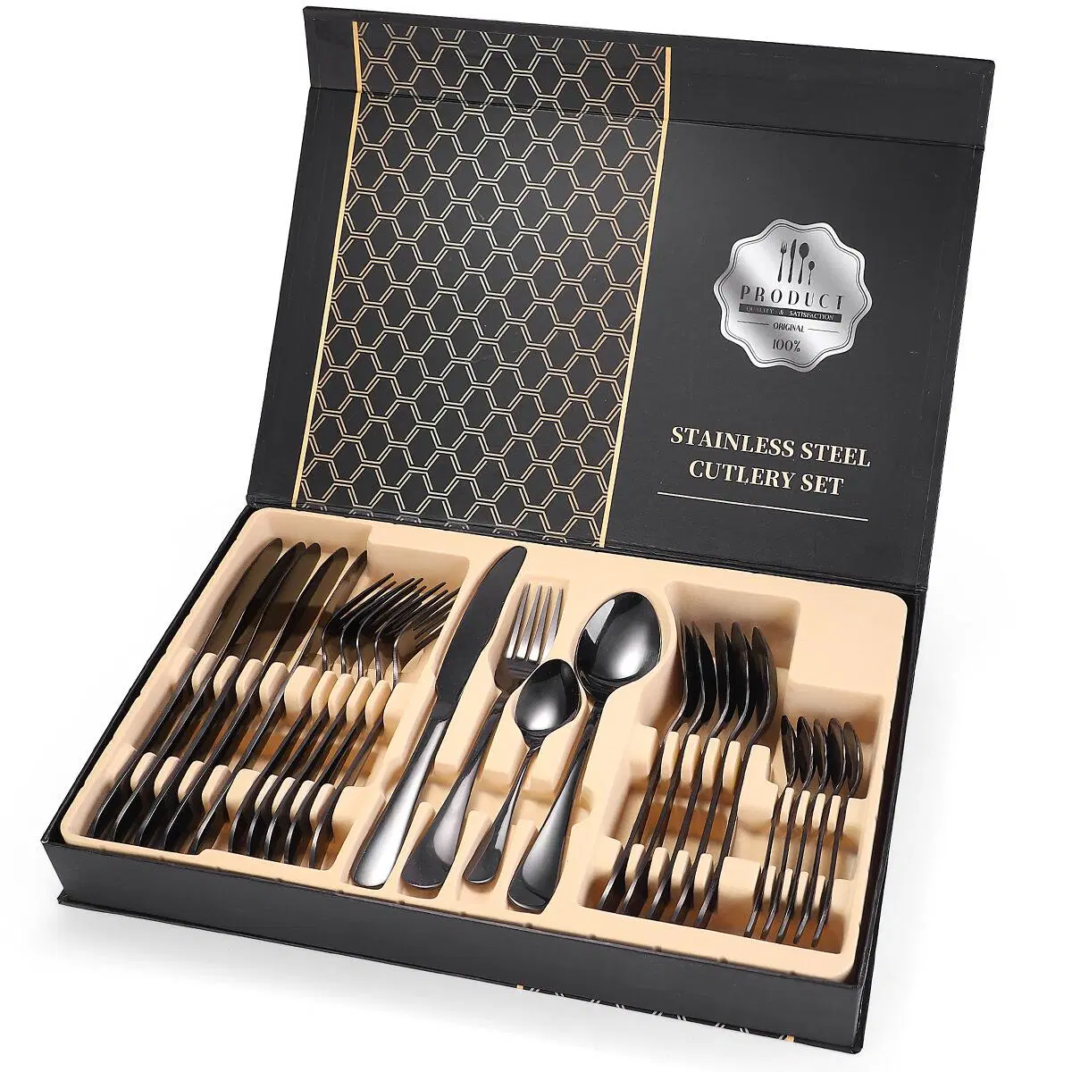 24 PCS Gift Box Small MOQ Hot Selling Wholesale/Supplier Gold Cutlery Set
