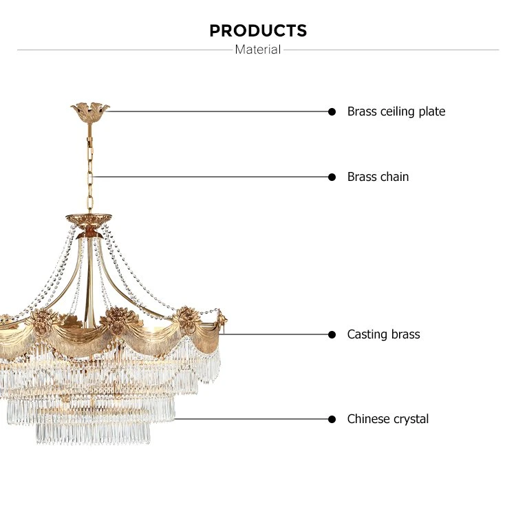 Hot Sale 12 Light Oval Art Deco Brass French Empire K9 Clear Crystal Classic Pendant Lamp for Dining Room