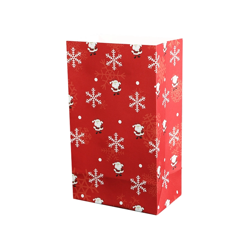 Saco de oferta de papel cookie de Natal com fundo quadrado e boca plana sem Pega o saco de noivas de aniversário para a festa unir-se