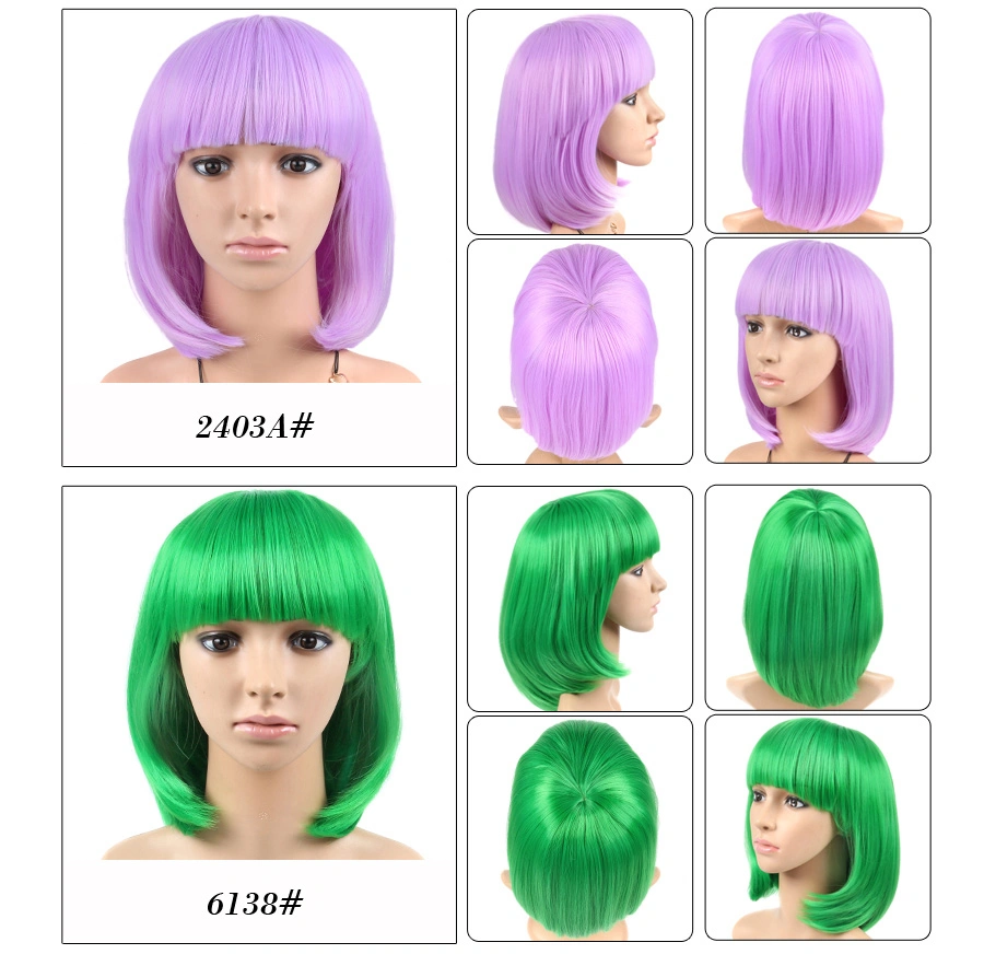 Colour-Ful Short Straight Hair Wigs Women's Bob Style Full Head Wig Heat Resistant Synthetic Thick Hair Cosplay Wigs