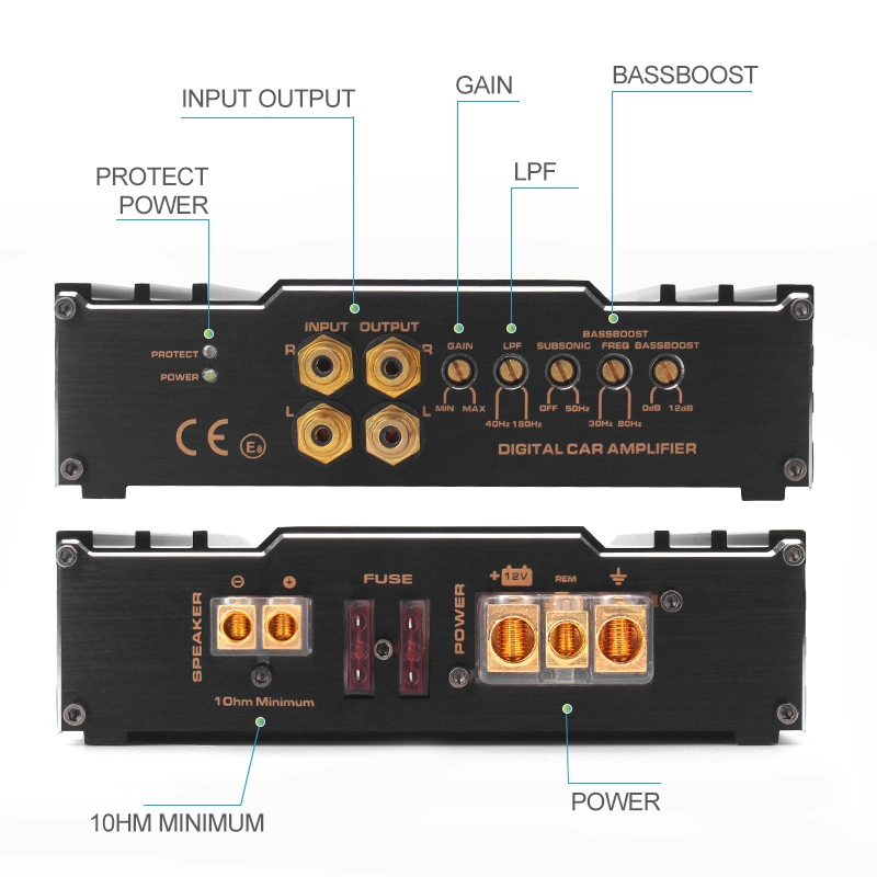 Auto-Sound-Verstärker 1200 Watt 1 Kanal 2 bis 8 Stabiler, Ohm-Class-D-Vollbereichsverstärker für Fahrzeuge