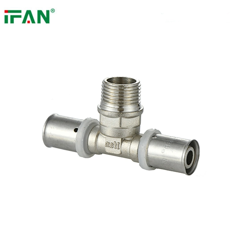 Ifan 1/2''-3/4'' Silver Color Equal Pex Press Male Thread Brass Tee Fitting