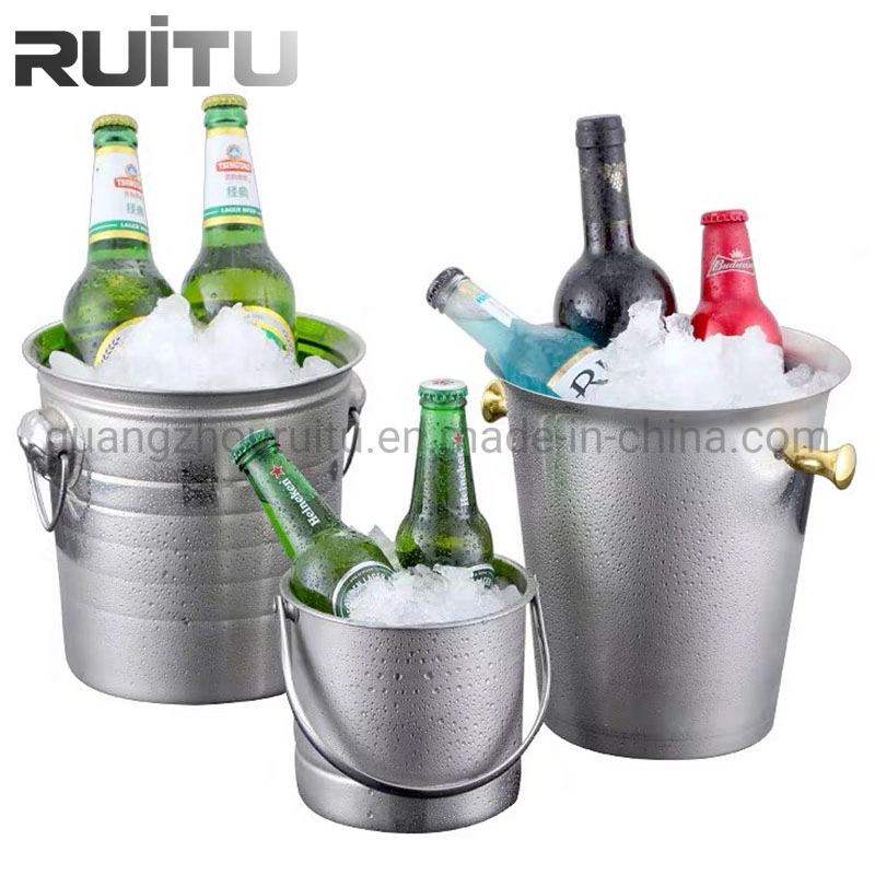 Buffet Chiller Pineapple Ice Drink Champagne Bucket Bowl Standing Silver Black Rose Gold Round Metal Shiny Handle Deer Antler Ice Buckets