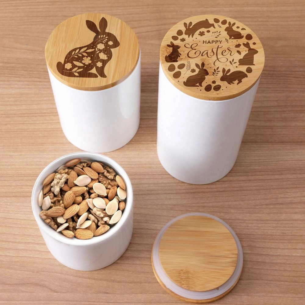 Wholesale/Supplier Custom 16oz 25oz 30oz Sublimation Blanks Ceramic Food Kitchen Containers Ceramic Storage Jars with Bamboo Lid