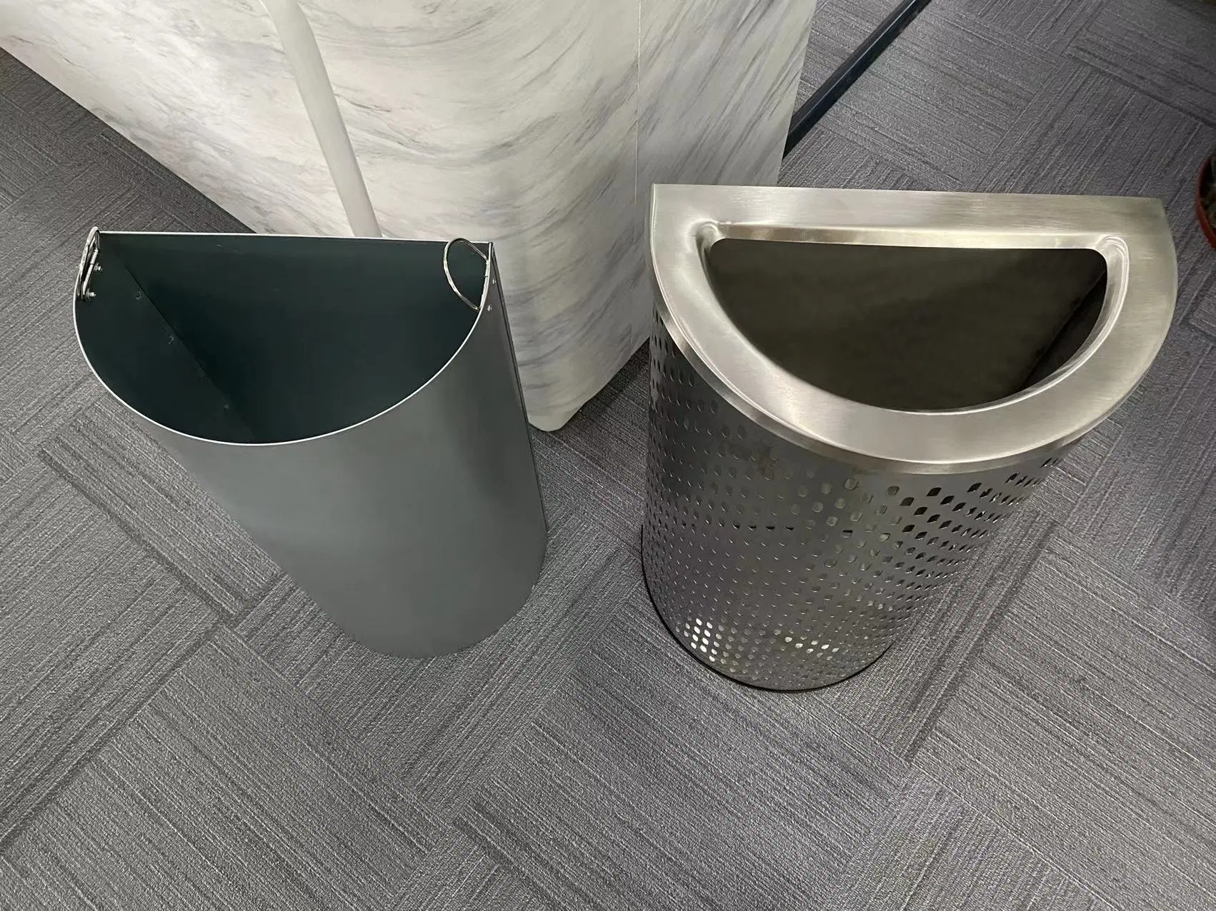 Stainless Steel Half Round Trash Can for Shopping Mall