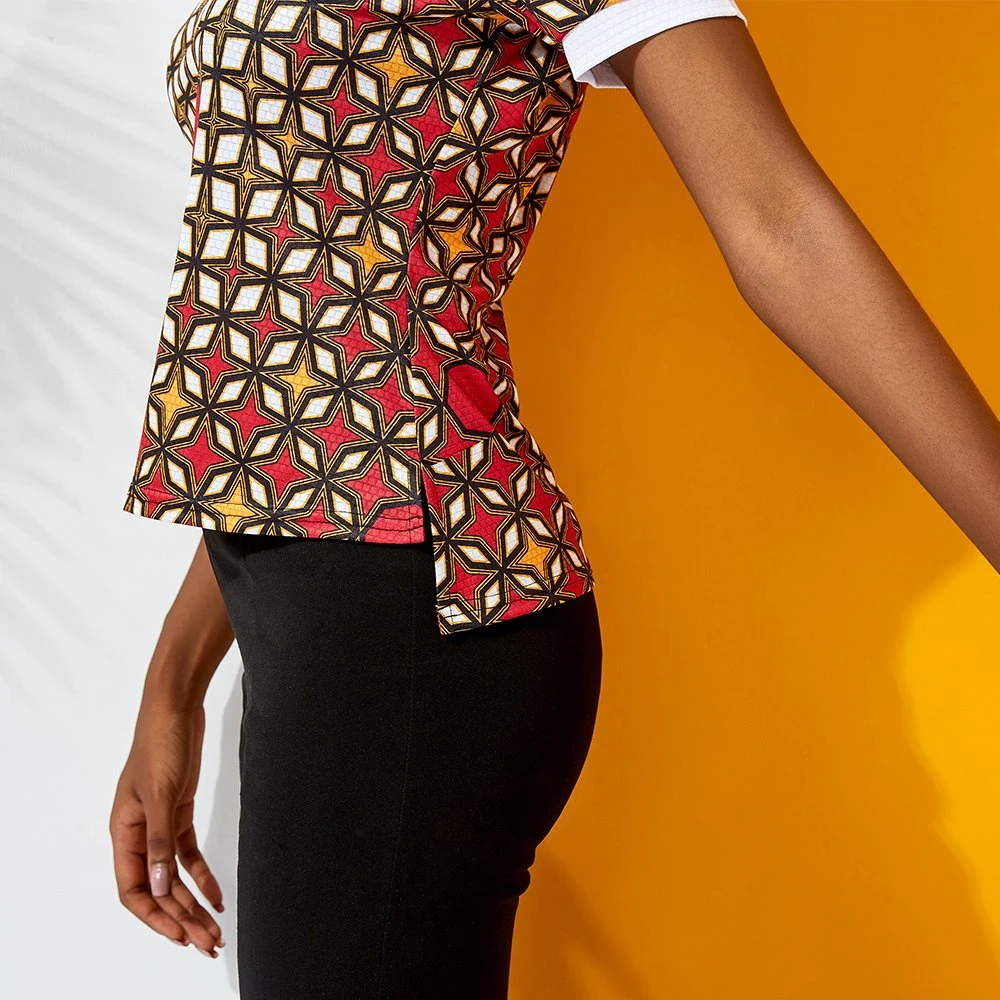 Customize Knitting Fabric African Pattern Polo Tee Women Fashion Clothing