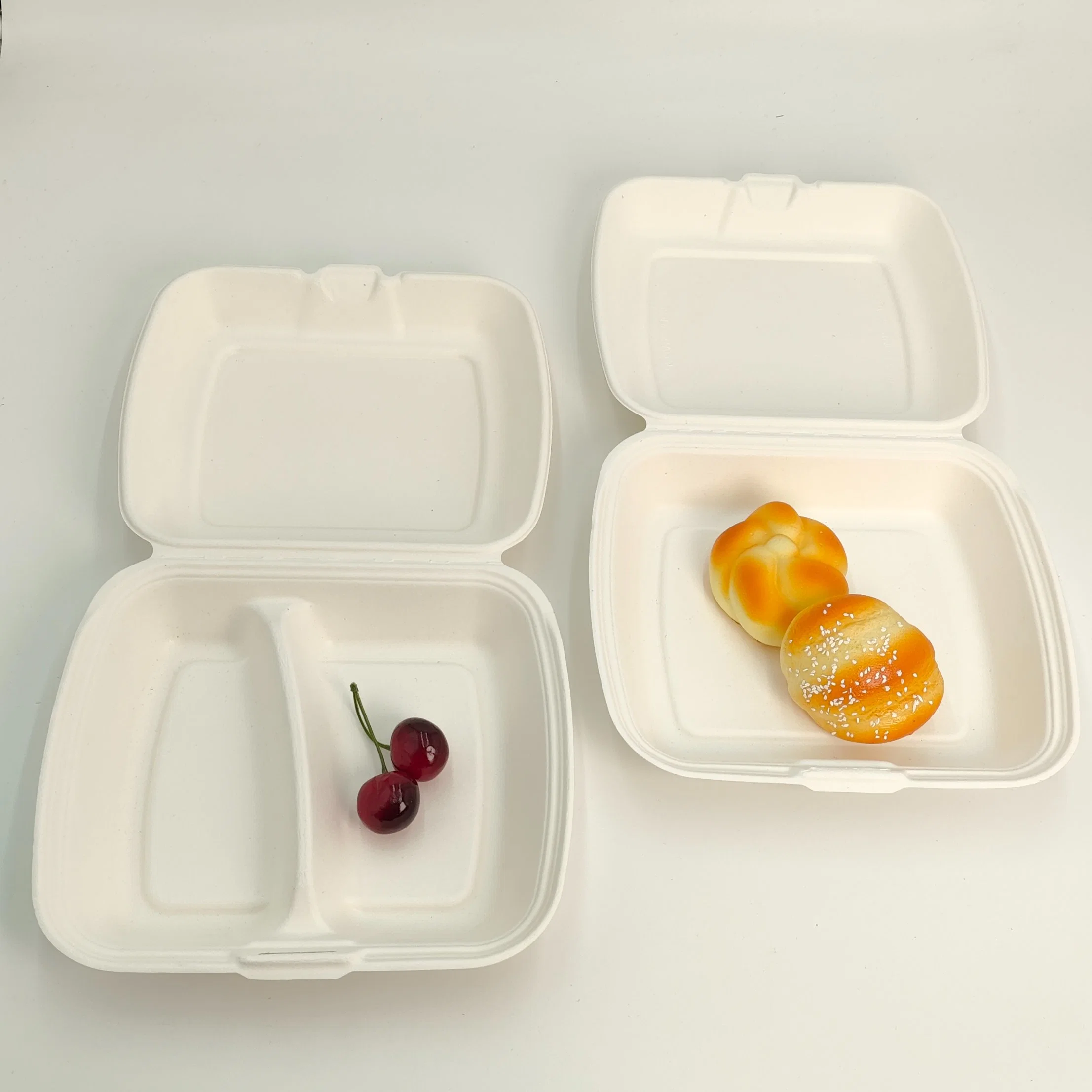 9'' Sugarcane Bagasse Clamshell Box Food Container Dispostable Biodegradable Tableware Hot Sale