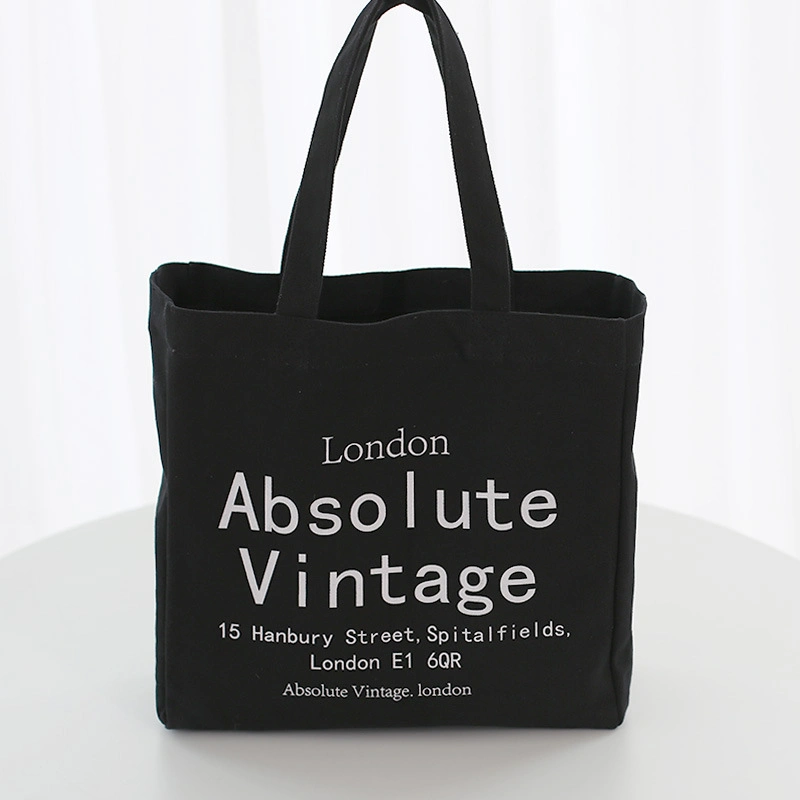 Custom Logo Reusable Eco Cotton Canvas Student Bag with Button Womens Tote Shopping Bag