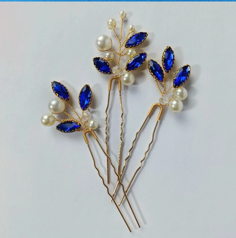 Blue Stone Hair Pin Hair Stick. Bridal Wedding Pearl Hair Pin Hair Stick.