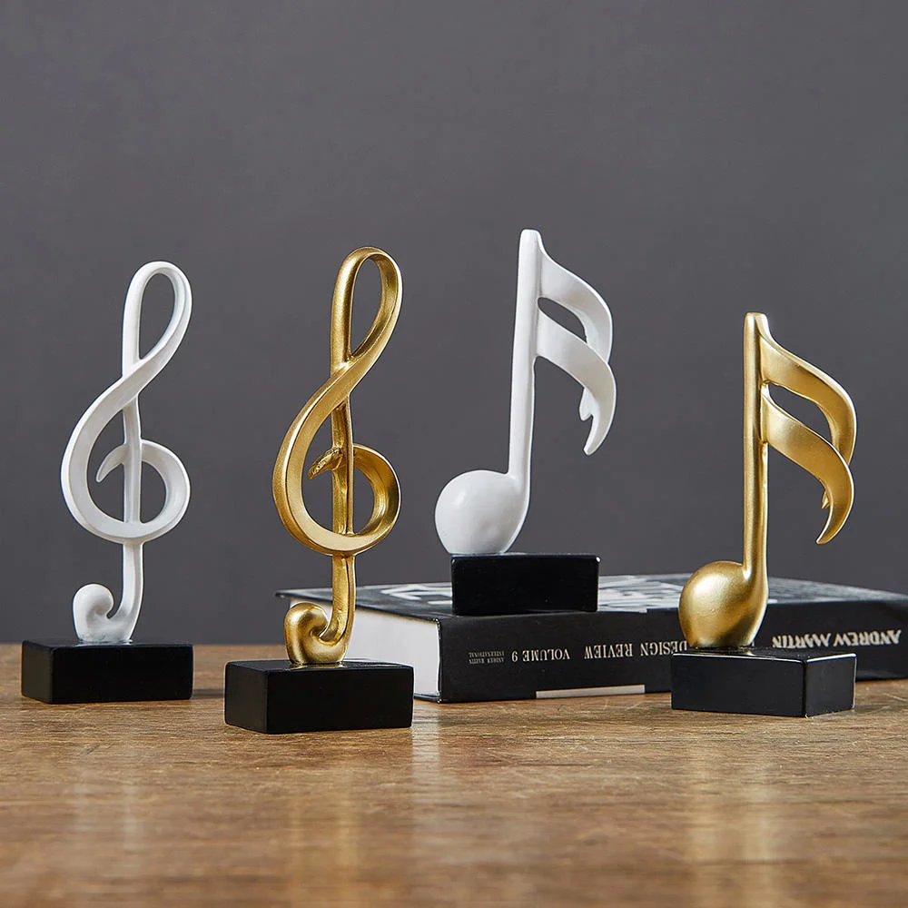 Home Decoration Accessories Modern Figurine Art Statuette Desk Ornaments Golden Musical Note Handicraft