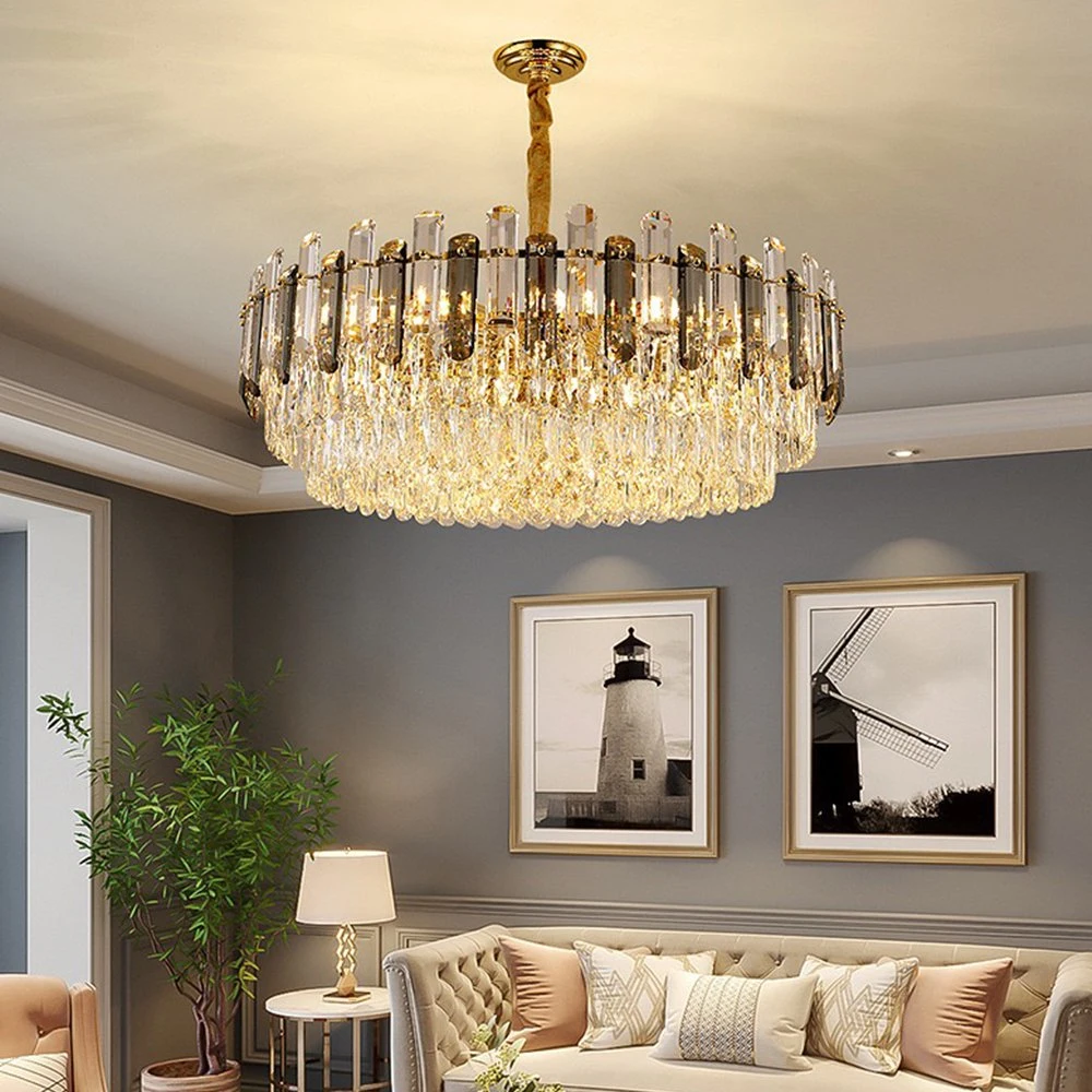 Nordic Hanging Lamp Crystal Modern Indoor Ceiling LED Stair High Ceiling Pendant Light Luxury Hotel Villa Crystal Chandelier