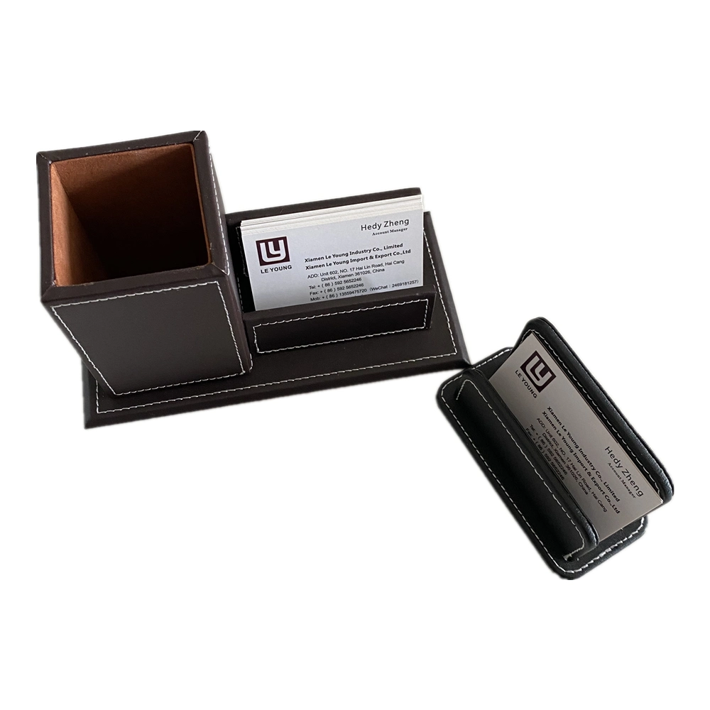 Office Accessories Multipurpose Leatherette Desktop Mesh Collection Pen Pencil Holder Organizer Business Cards Holder Stand