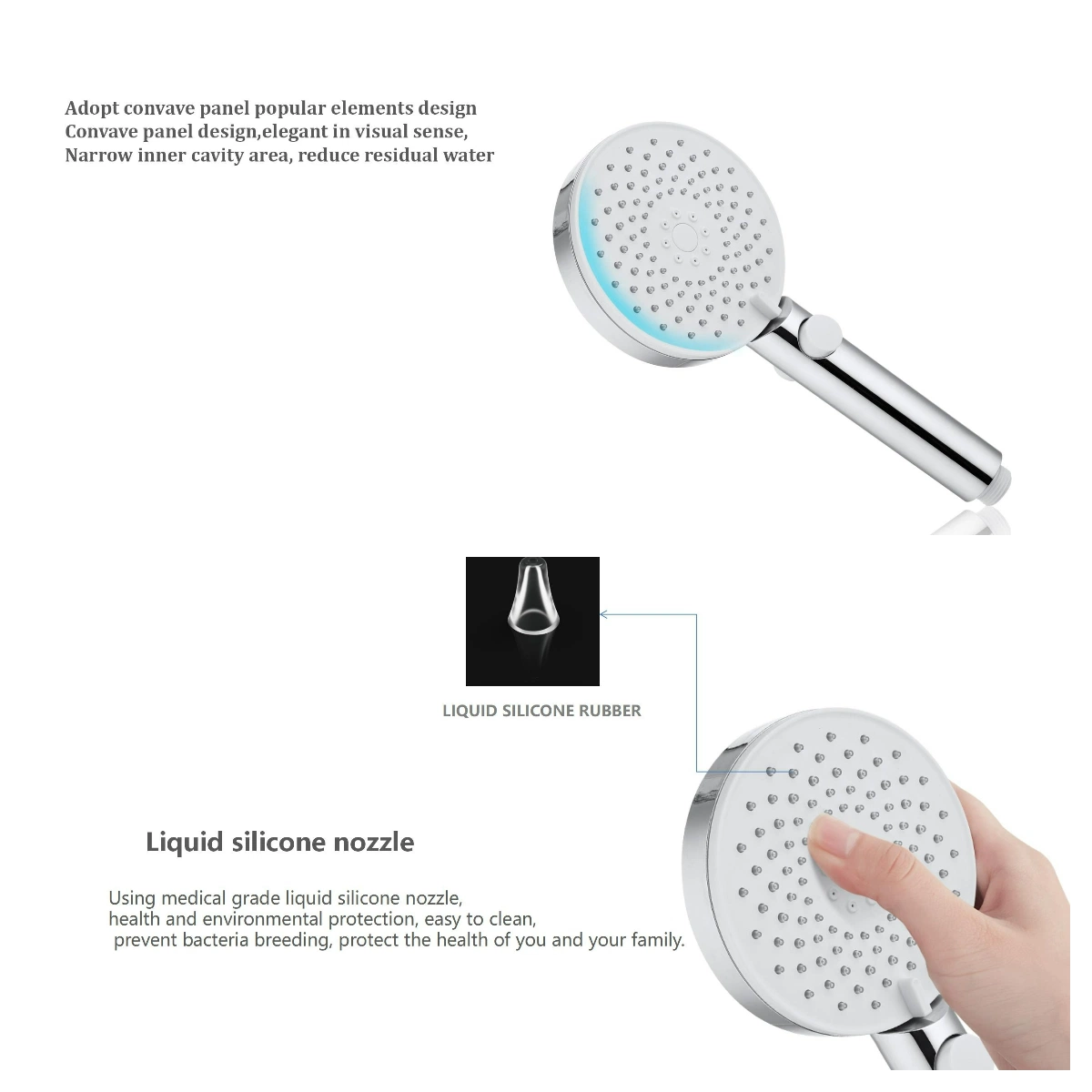 Handheld Shower Head High Pressure 3 Mode Adjustable with on/off