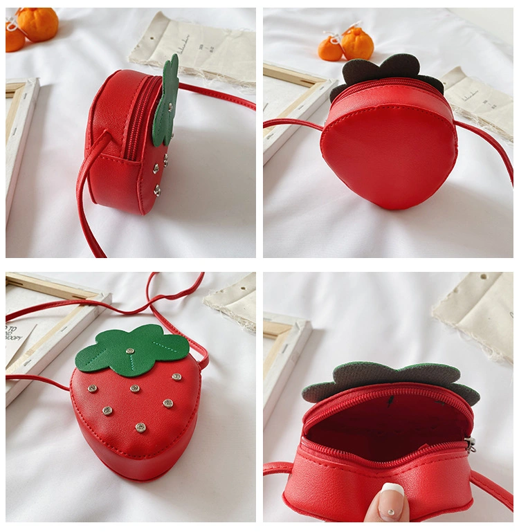 Cute Strawberry Rivet Kids Bag New Fashion Cross-Body Bag Pocket Wallet