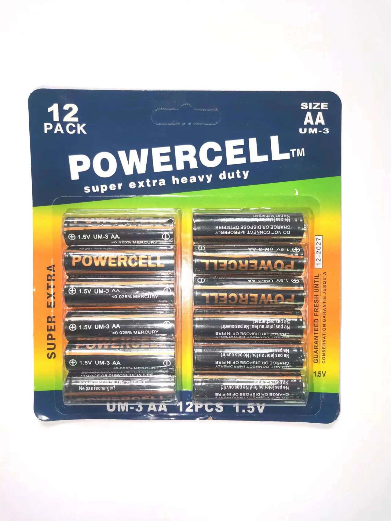 Super POWERCELL AA R6 Um-3 1,5V Zinc de carbono de alta capacidad Batería batería seca batería batería principal batería de carbono para Electrónica de consumo/ Conexión remota