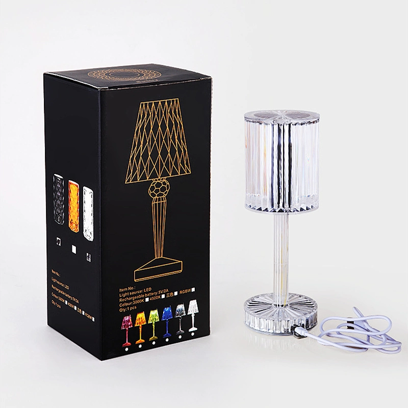 Rechargeable Touch Dimmable Crystal Table Lamp with 3 Dimmable Colors