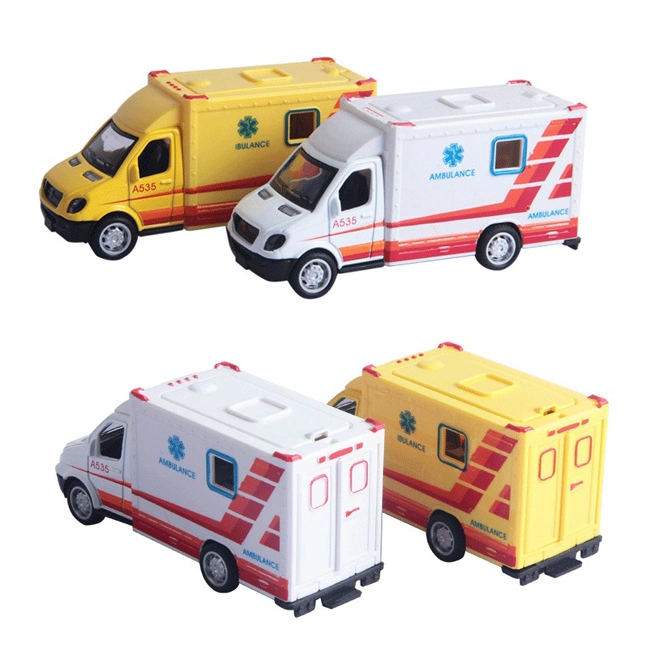 1: 38 niños Metal Ambulac Modelo de vehículo de juguete Emulacional aleación modelos de coche tirar de nuevo Diecast Ambulance Juguetes para la promoción