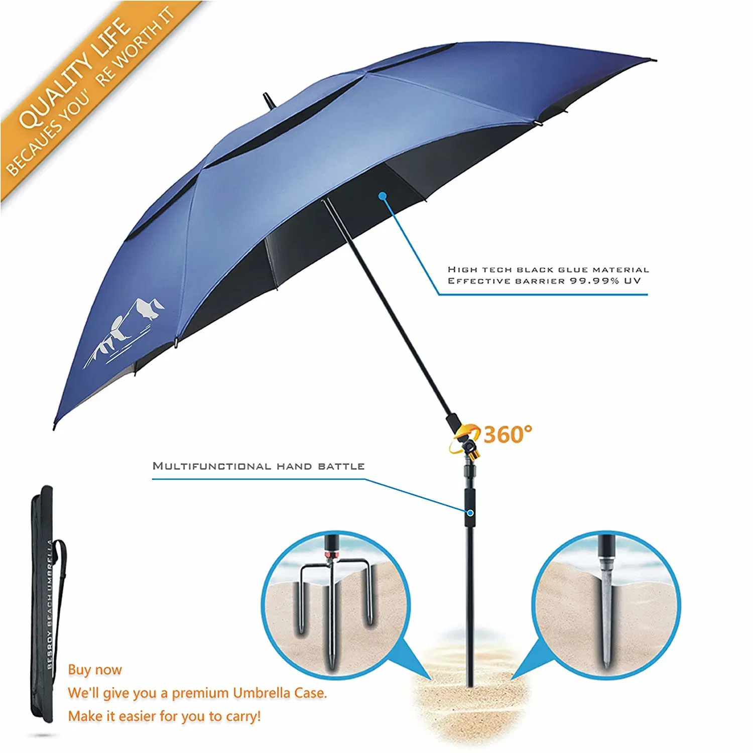 Rainbow Beach Umbrella - Portable Wind Beach Umbrella &ndash; Folding Beach Umbrella