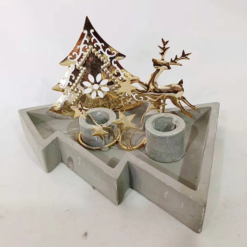 Tree Design Tea Light Candle Holder Cement Candle Jars for Christmas Decor