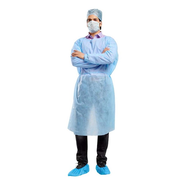 Long Sleeves Isolation Gown Non-Woven Patient Doctor Gowns PP SMS Fabric