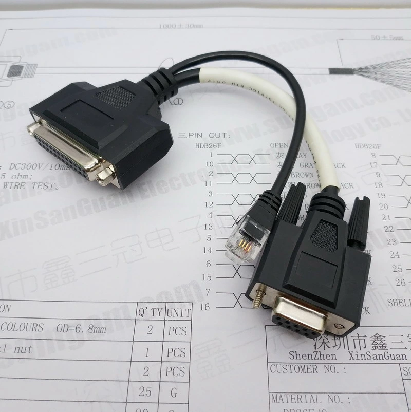 Kundenspezifisch gegliedertes D-SUB-Kabel 9pin bis 25pin Buchse &amp;RJ11 (6P4C) Steckverbinder Datenkabel