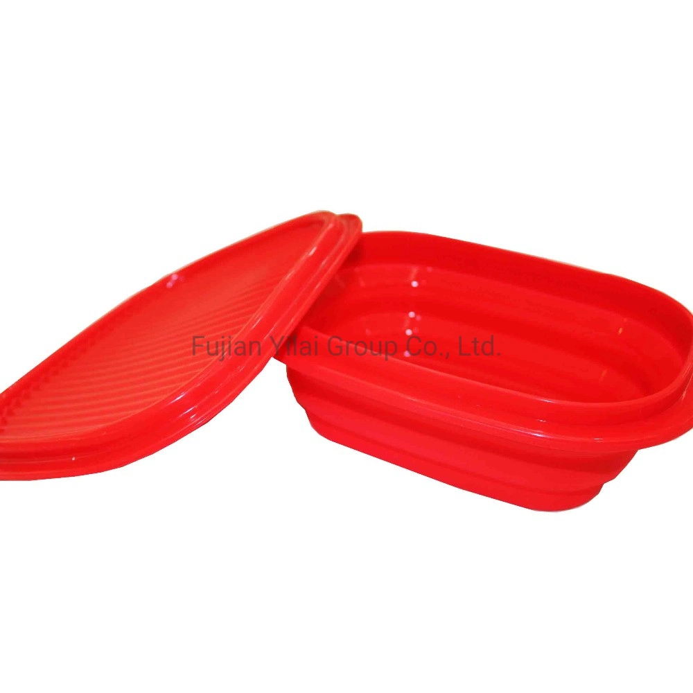 Boîte de rangement alimentaire pliable carrée de 800 ml avec couvercle en silicone pour déjeuner.