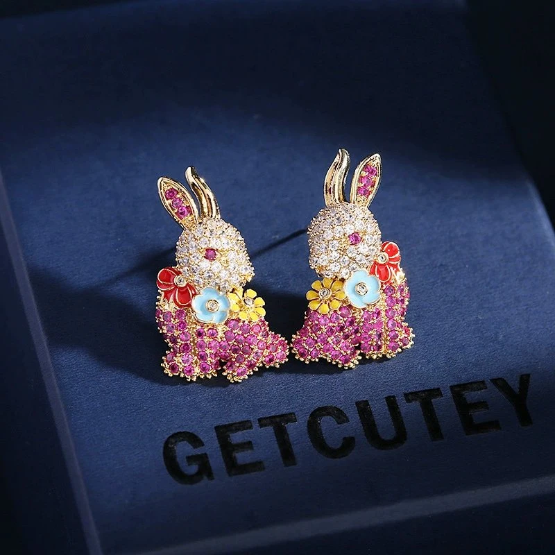 Hot Sale Rabbit & CZ Earrings Jewelry for Christmas Gift