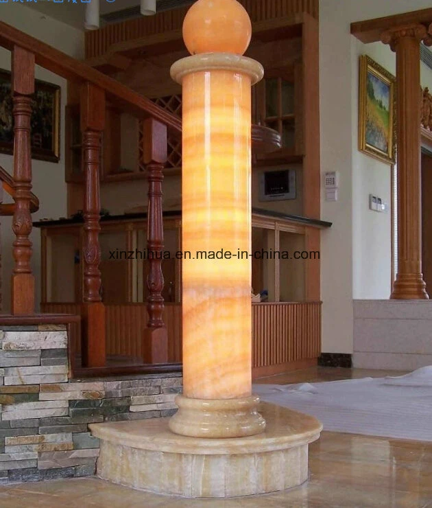 Translucent Backlit Yellow Onyx Blue Jade Marble Roman Column Pillar