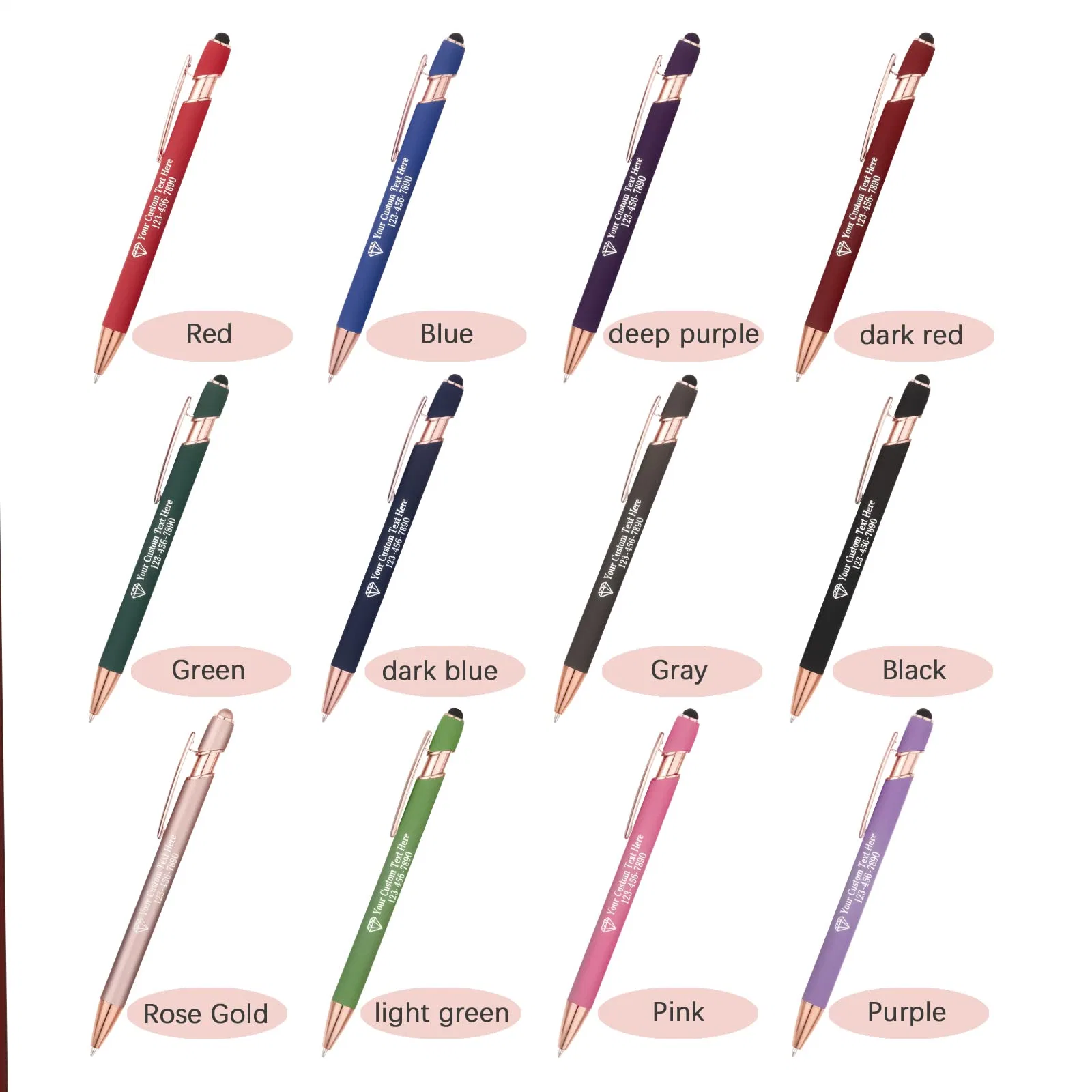 Custom Pens Bulk Custom Ballpoint Pens with Business Name Message Logo, Customized Engraved Pens with Stylus