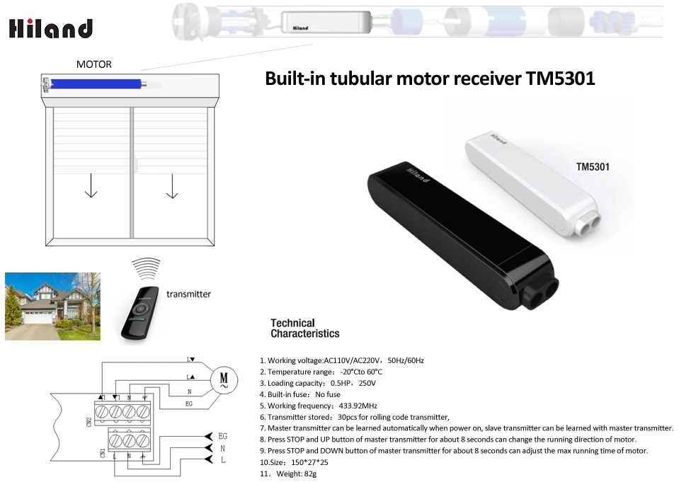 High Selling 85-265V AC Working Voltage Tubular Motor Receiver TM5301 for Automatic Doors