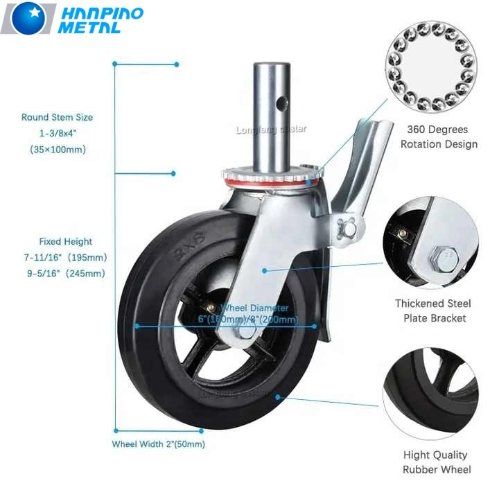 Hanpiao 125mm Heavy Duty Industrial Caster with Brake PU Caster Wheel 4" 5" 6" 8" Heavy Duty Industrial Caster