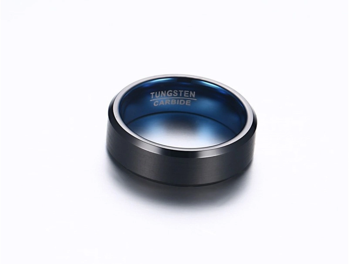 European and American Popular Jewelry Wholesale Men&prime; S Ring 6mm Inner Ring Blue-Plated Outer Ring Coated with Wolfram Steel Ring