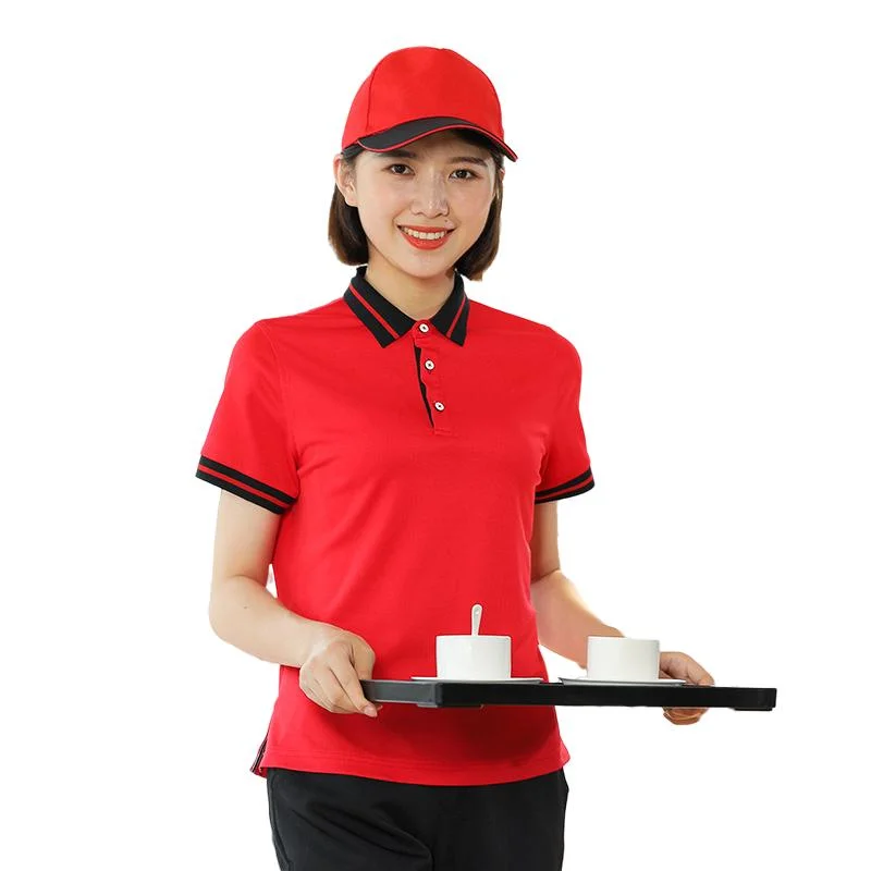 The Latest Chinese Lively Big Red Passionate Slim Short-Sleeved Shirt Restaurant Catering Uniform Set Chef Clothing Workwear