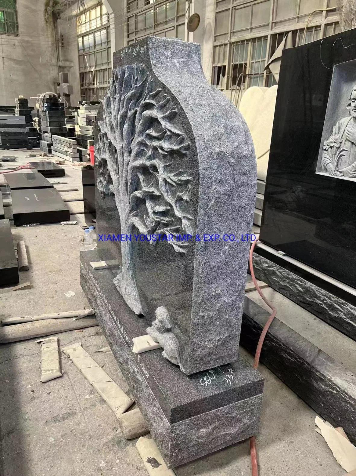 2023 granito cinza com Novo Design Design Árvore Tombstone