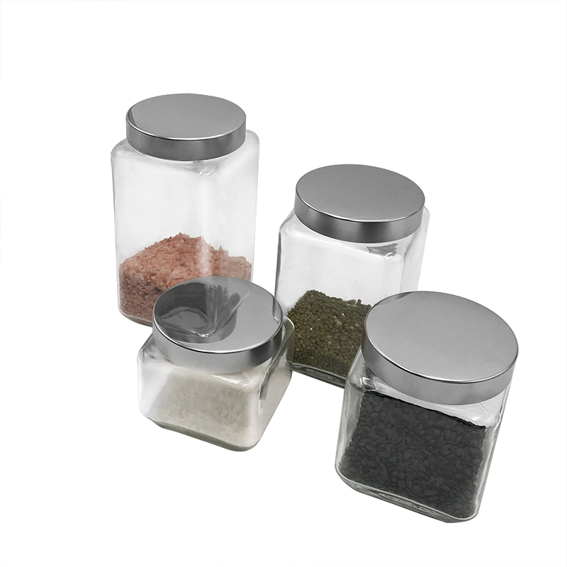 Wide Mouth Square Clear Glass Honey Jars with Metal Lid