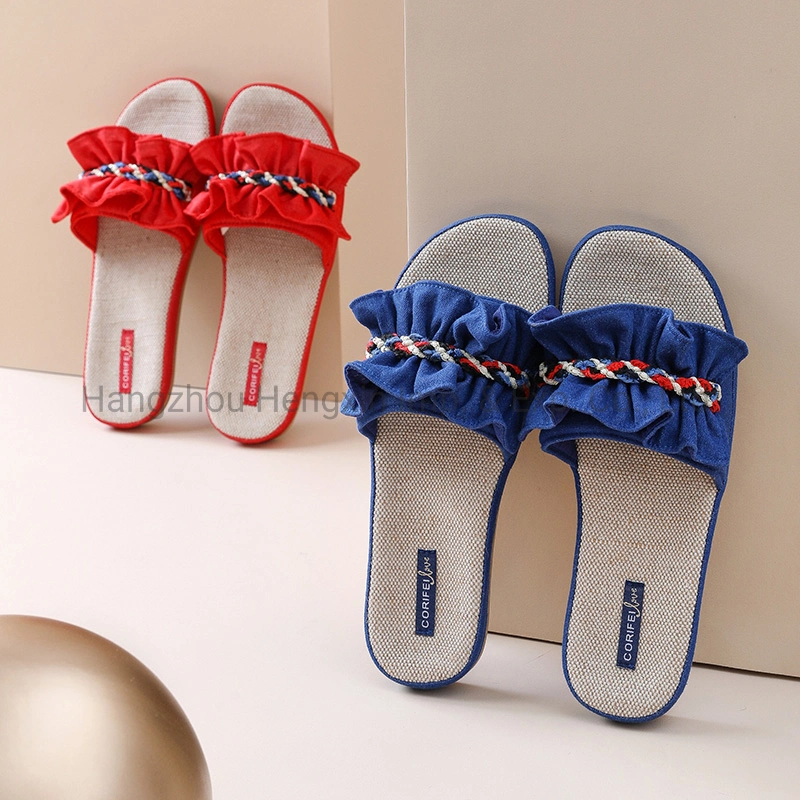 Corifei Slippers Bow Anatomic Woman Outdoor Indoor Home Casual Open Linen